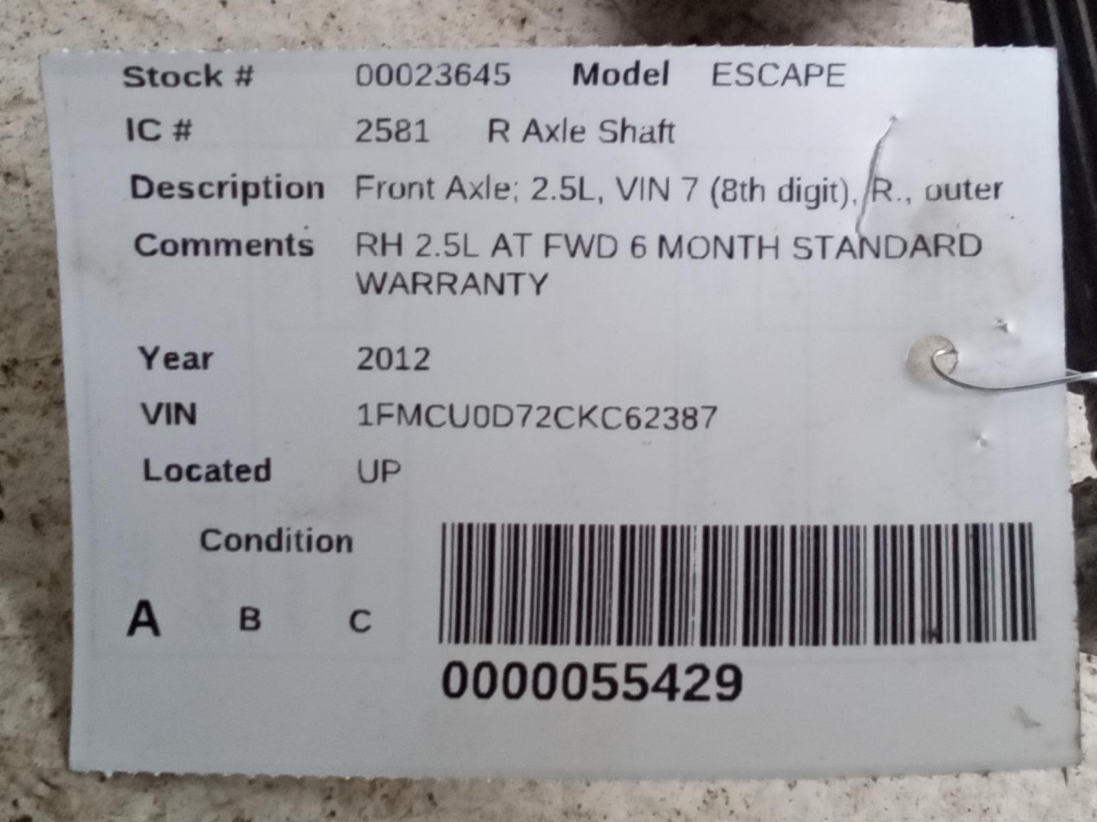 MERCURY MARINER 2006 Front Axle; (ABS), 3.0L, (AT), R., outer