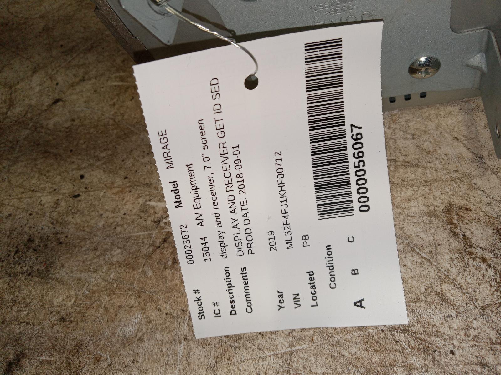 2019 MITSUBISHI MIRAGE Radio Audio - AC Auto Parts