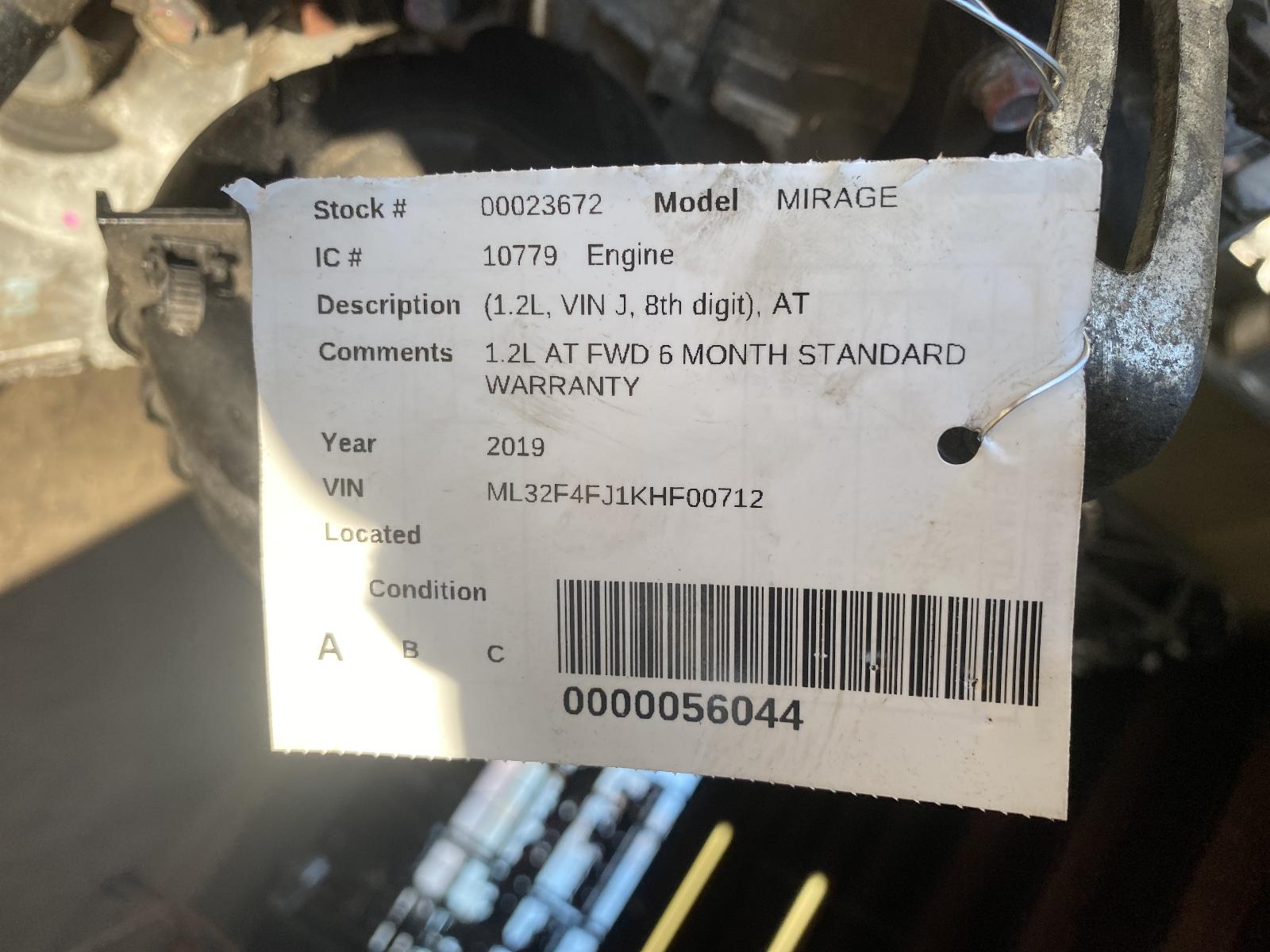 miiページ 2019 MITSUBISHI MIRAGE Engine Assembly - AC Auto Parts