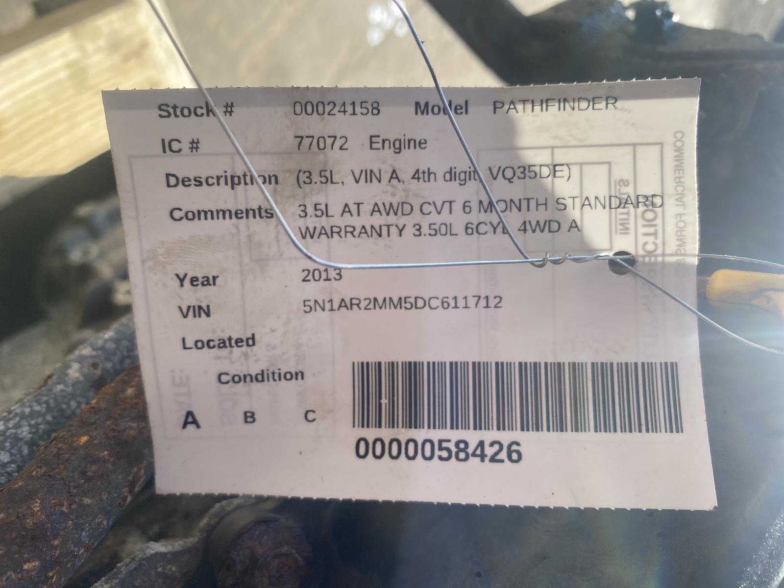 INFINITI INFINITI JX35 2013 (3.5L, VIN A, 4th digit, VQ35DE