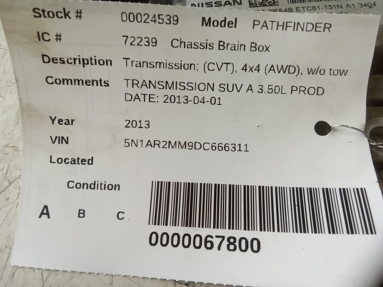 2013 NISSAN PATHFINDER 13 Transmission; (CVT) 4x4 (AWD) W/o Tow