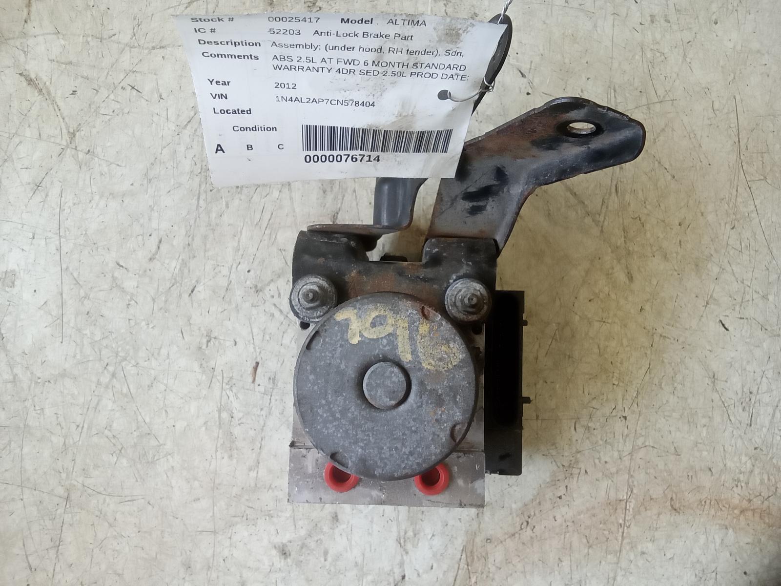 NISSAN ALTIMA 2011 Assembly; (under hood, RH fender), Sdn, S Anti